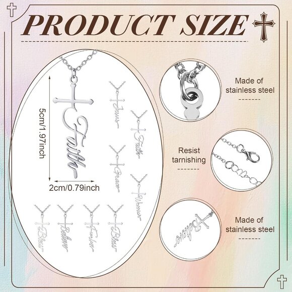 Bulk Christian Faith Cross Necklaces Set with Bible Verse Cards for Women - Picture 2 of 7